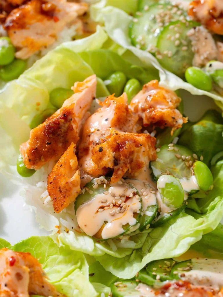 Bang bang salmon bites lettuce wraps