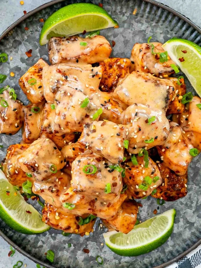 Bang bang salmon bites with coconut crust