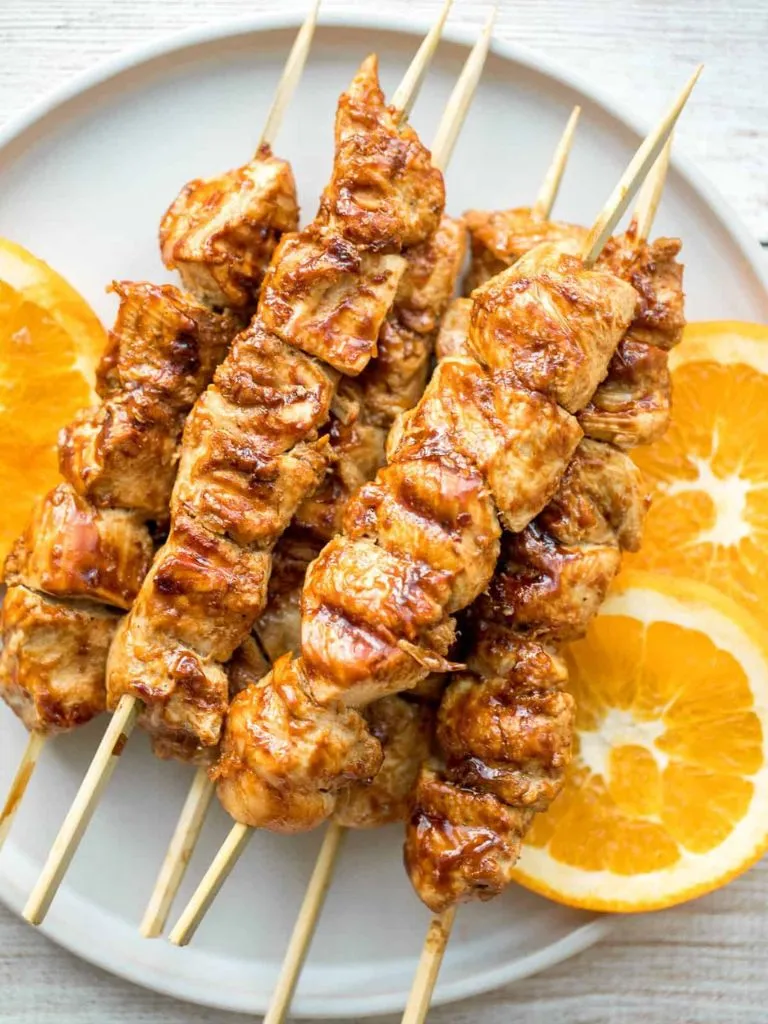 Spicy orange chicken skewers