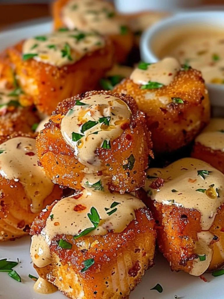 Spicy bang bang salmon bites with sriracha mayo