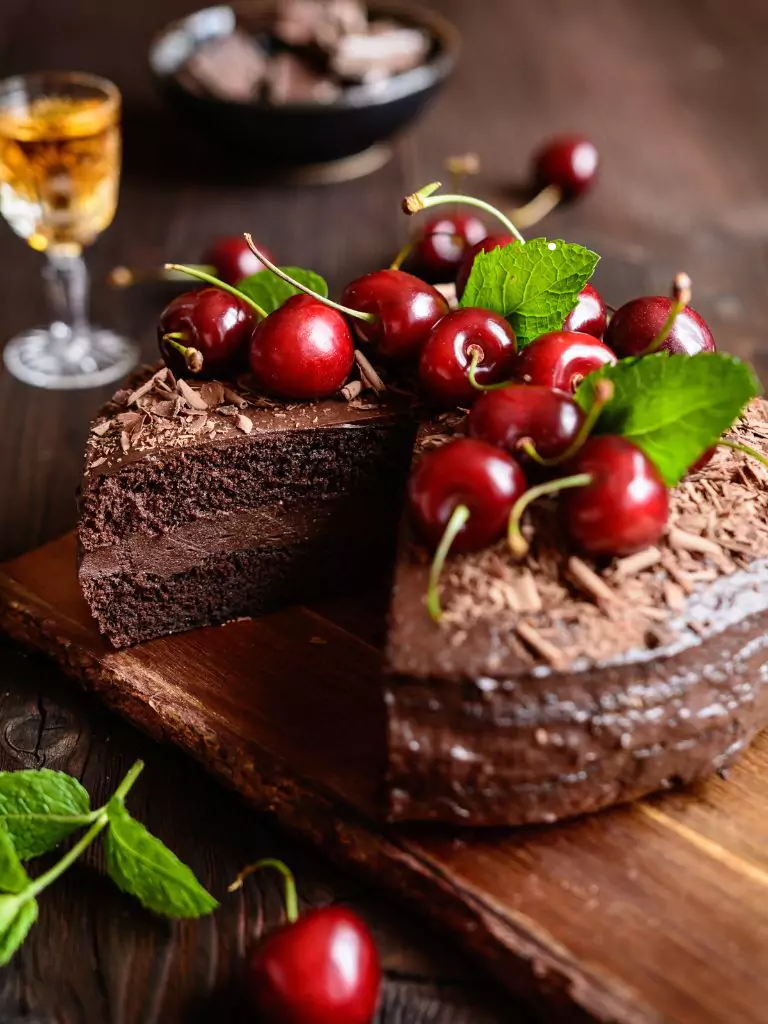 Chocolate Cake 10 Chocolate cake with cherry compote